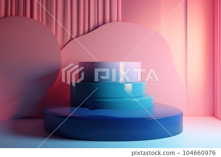 Pink and blue festive podium. Minimal shape. Generate Ai 104660976