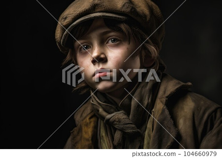 Portrait of Oliver Twist fashion. Beauty boy. Fictional person. Generate Ai Portrait of Oliver Twist fashion. Beauty boy. Fictional person. Generate Ai 104660979