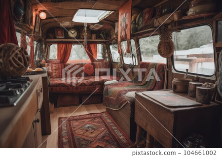 Modern interior vanlife. Bed design car. Generate Ai Modern interior vanlife. Bed design car. Generate Ai 104661002
