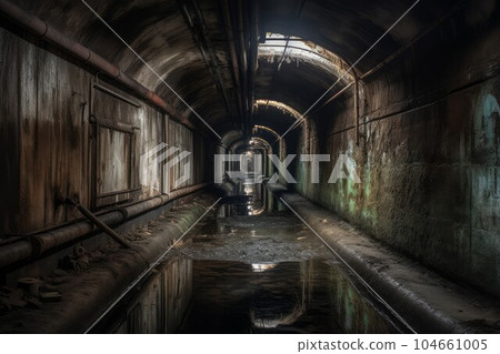 Old steel tunnel. Under city network. Generate Ai Old steel tunnel. Under city network. Generate Ai 104661005