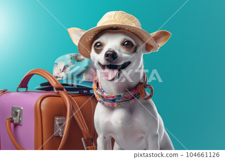 Smiling dog in fashion clothes. Animal hat. Generate Ai 104661126