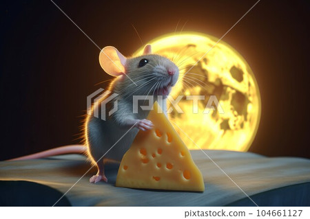 Cute rat with cheese. Food pet rodent. Generate Ai 104661127