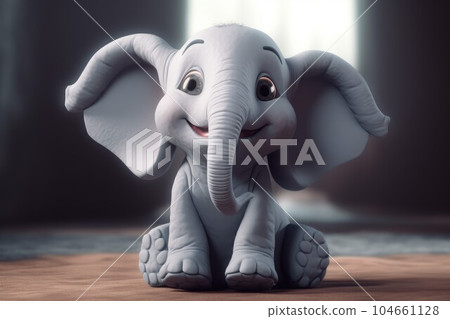 Cute grey cartoon elephant. Happy nature fauna. Generate Ai 104661128