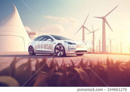 White electric car. Vehicle eco nature. Generate Ai White electric car. Vehicle eco nature. Generate Ai 104661270