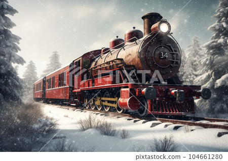 Train north winter. Nature travel europe. Generate Ai Train north winter. Nature travel europe. Generate Ai 104661280