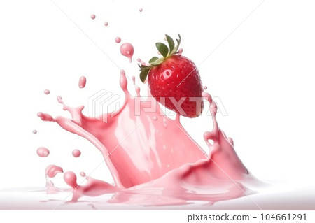 Strawberry milk eco splash. Dairy organic. Generate Ai 104661291