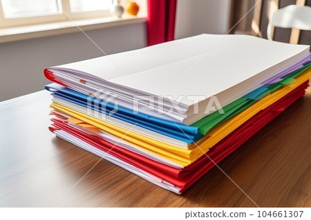 Stack sheets table. Domestic cloth. Generate Ai 104661307