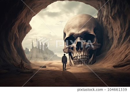 Skull man desert. Stone ancient. Generate Ai 104661339