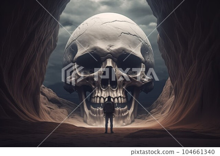 Skull man cave. Man stone ancient. Generate Ai Skull man cave. Man stone ancient. Generate Ai 104661340