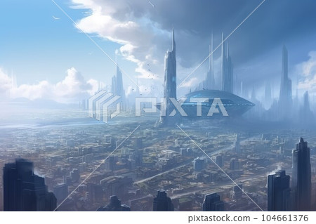 Large futuristic city landscape. Urban skyline. Generate Ai Large futuristic city landscape. Urban skyline. Generate Ai 104661376