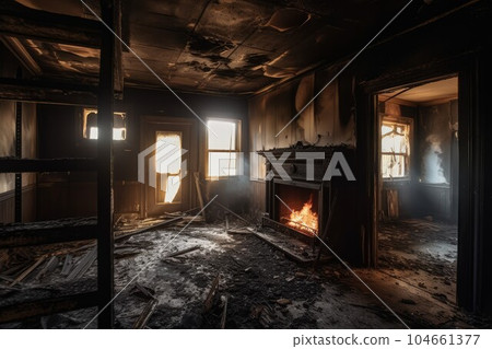 House after fire. Home furniture room. Generate Ai 104661377