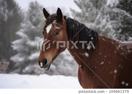 Horse in winter snow. Nature farm. Generate ai 104661379