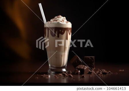 Chocolate vanilla milkshake. Snack straw diet. Generate Ai 104661413