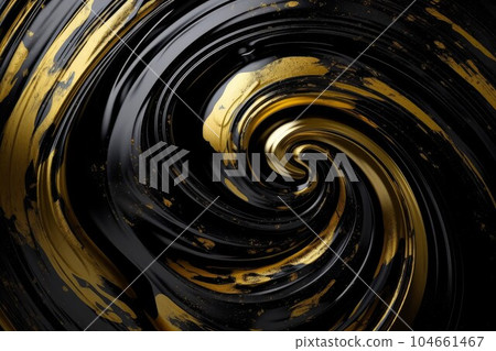 Gold and black swirl. Golden liquid. Generate Ai 104661467