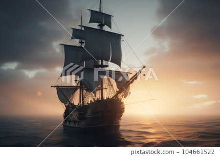 Sailung ocean ship. Pirate yacht. Generate Ai 104661522