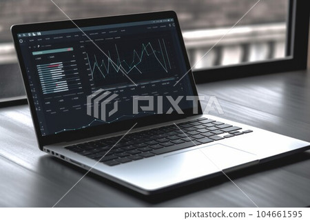Laptop screen data. Finance graph. Generate Ai Laptop screen data. Finance graph. Generate Ai 104661595
