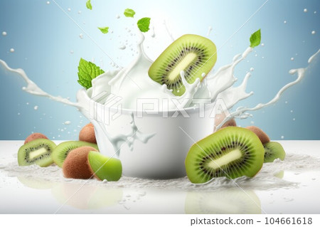 Milk kiwi yogurt. Fruit snack. Generate Ai 104661618