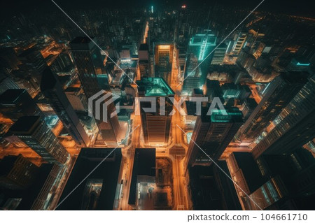 Night city buildings. Business modern office. Generate Ai Night city buildings. Business modern office. Generate Ai 104661710