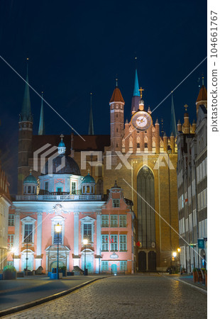 view of Basilica of St. Mary and Royal Chapelat night. Gdansk, Poland view of Basilica of St. Mary and Royal Chapelat night. Gdansk, Poland 104661767