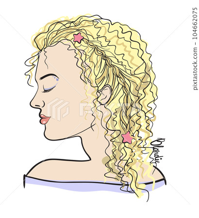 Profile of a blonde girl with wavy hair gathered in a braid Profile of a blonde girl with wavy hair gathered in a braid 104662075