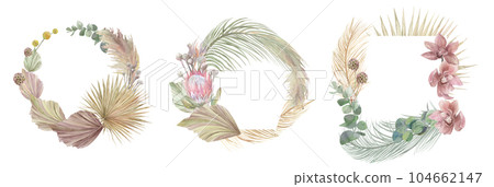 set of templates of watercolor flowers and dried flowers for cards with frame set of templates of watercolor flowers and dried flowers for cards with frame 104662147