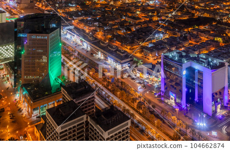 Night panorama with modern buildings, Al Olaya business district of Riyadh city, Al Riyadh, Saudi Arabia 104662874
