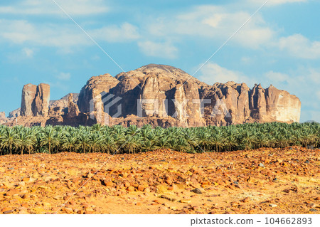 Desert erosion formations near Dadan tombs, Al Ula, Madain Salih, Saudi Arabia Desert erosion formations near Dadan tombs, Al Ula, Madain Salih, Saudi Arabia 104662893