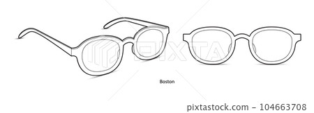 Boston frame glasses fashion accessory illustration. Sunglass front and 3-4 view for Men, women, unisex silhouette style Boston frame glasses fashion accessory illustration. Sunglass front and 3-4 view for Men, women, unisex silhouette style 104663708