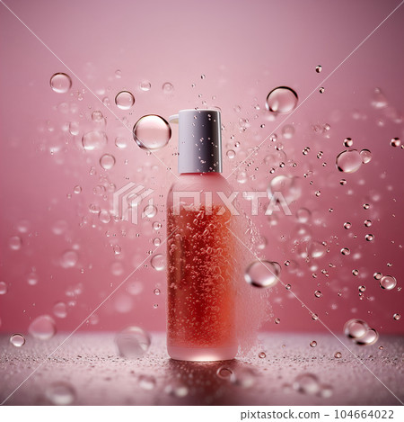 Beauty product bottle mockup, cosmetic container in liquid splash, skincare product packaging front view commercial template 104664022