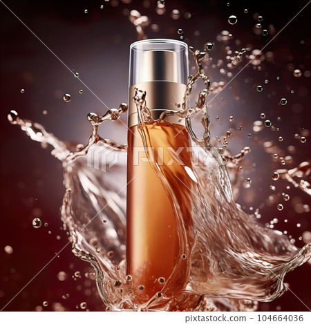 Beauty product bottle mockup, cosmetic container in liquid splash, skincare product packaging front view commercial template Beauty product bottle mockup, cosmetic container in liquid splash, skincare product packaging front view commercial template 104664036