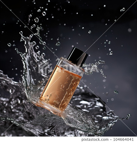 Beauty product bottle mockup, cosmetic container in liquid splash, skincare product packaging front view commercial template Beauty product bottle mockup, cosmetic container in liquid splash, skincare product packaging front view commercial template 104664041