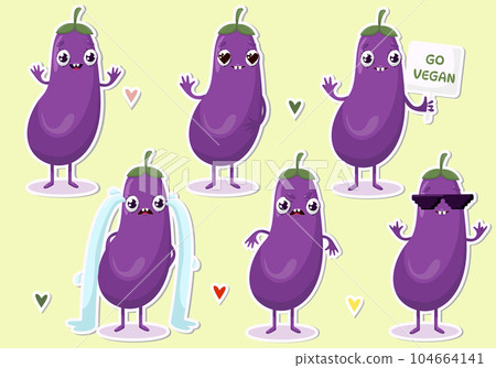 Vector illustration of eggplant character stickers Vector illustration of eggplant character stickers 104664141
