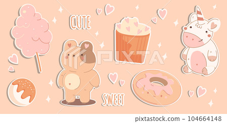 Cute stickers in a pastel concept beige color 104664148