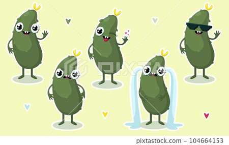 Vector illustration of cucumber character stickers with various cute expression cartoon style.veggie emotion vector 104664153