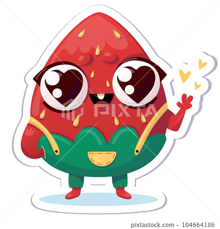 Vector illustration of strawberry character sticker with cute expression, cool, funny, strawberry isolated Vector illustration of strawberry character sticker with cute expression, cool, funny, strawberry isolated 104664186