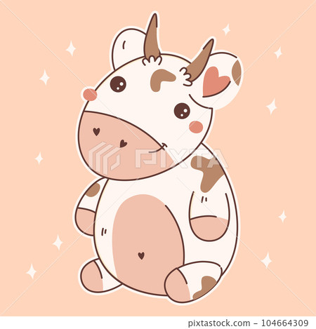 Cute Baby Cow Sitting Cartoon Vector Icon  104664309
