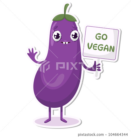 Go vegan eggplant cute character sticker 104664344