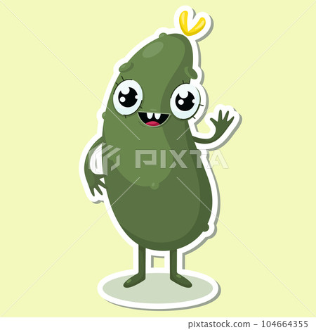 Vector illustration of cucumber character sticker 104664355