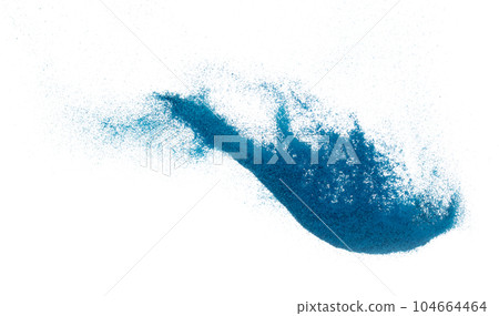 Blue Sand flying explosion, Ocean sands grain wave explode. Abstract cloud fly, colored splash throwing in Air. White background Isolated high speed shutter, throwing freeze stop Blue Sand flying explosion, Ocean sands grain wave explode. Abstract cloud fly, colored splash throwing in Air. White background Isolated high speed shutter, throwing freeze stop 104664464