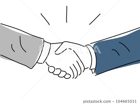 Simple line drawing illustration of a hand in a suit shaking hands 104665031