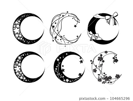 Silhouette Moon, Moon Black silhouettes drawn on a white background. Tattoo Silhouette Moon, Moon Black silhouettes drawn on a white background. Tattoo 104665296