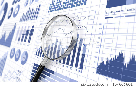 各種圖表和放大鏡，分析和檢查業務數據的圖像 104665601