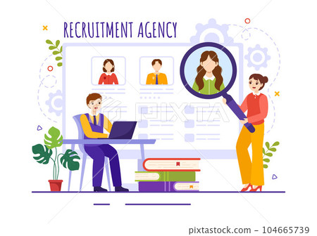 Recruitment Agency Vector Illustration with Managers Searching Candidate for Job Position in Flat Cartoon Hand Drawn Background Templates 104665739