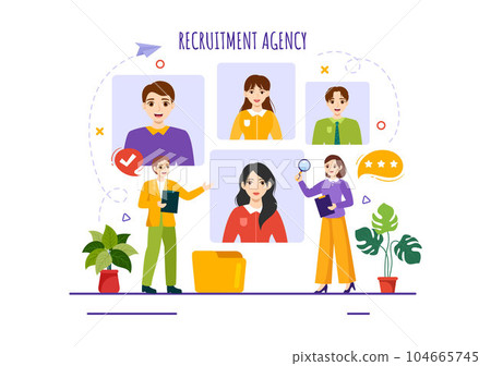 Recruitment Agency Vector Illustration with Managers Searching Candidate for Job Position in Flat Cartoon Hand Drawn Background Templates 104665745