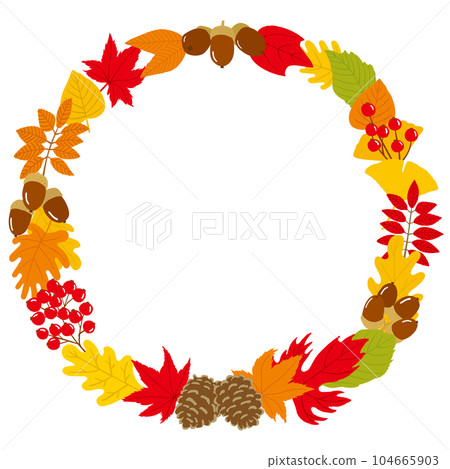 Hand drawn frame made of autumn leaves and nuts - Stock Illustration ...