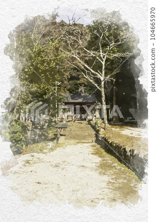 Watercolor-style approach to Hiyoshi Shrine, Kibichuo-cho, Okayama Prefecture Watercolor-style approach to Hiyoshi Shrine, Kibichuo-cho, Okayama Prefecture 104665970