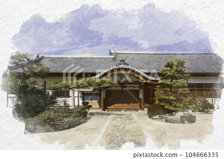 Watercolor-style Fugen-in Kuri (Okayama City, Okayama Prefecture) 104666335