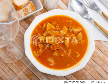 Asturian tripe served on plate in restaurant Asturian tripe served on plate in restaurant 104666337
