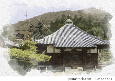 岡山縣岡山市水彩風格的普賢院正殿 岡山縣岡山市水彩風格的普賢院正殿 104666374