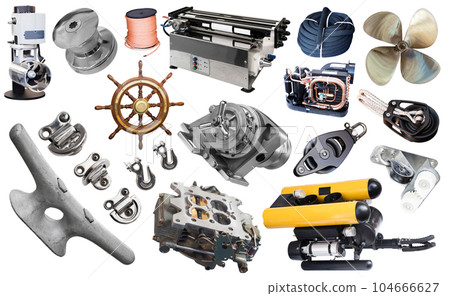 Isolated equipment and parts of modern yacht 104666627